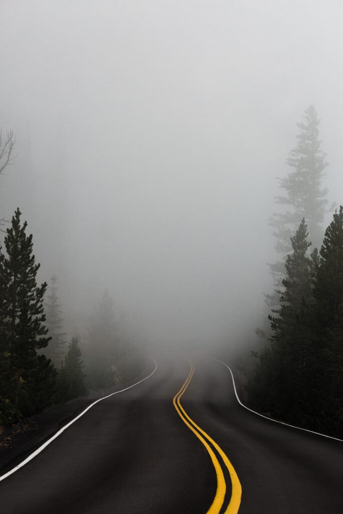 a road into the fog