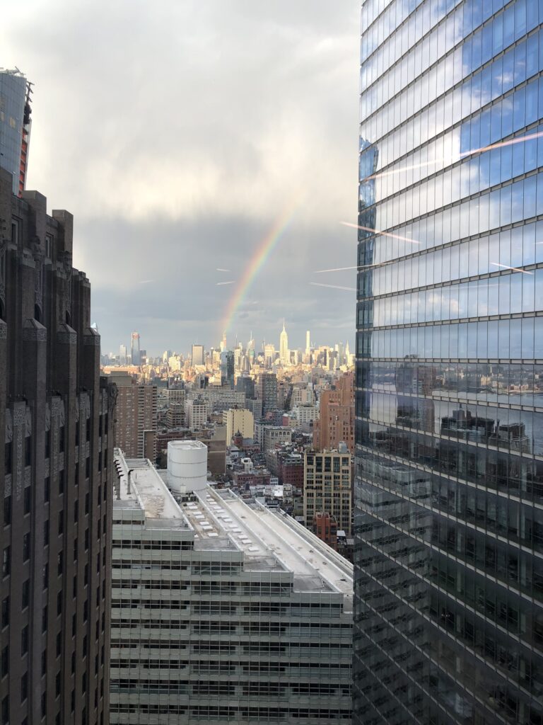 I took this photo, in October 2018, of the view of New York, looking north from 1 World Trade Center after a thunderstorm.