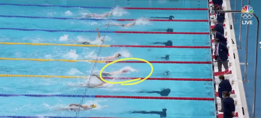 a screenshot from the 2020 Tokyo Olympic games. This was the 100 meter backstroke final.
