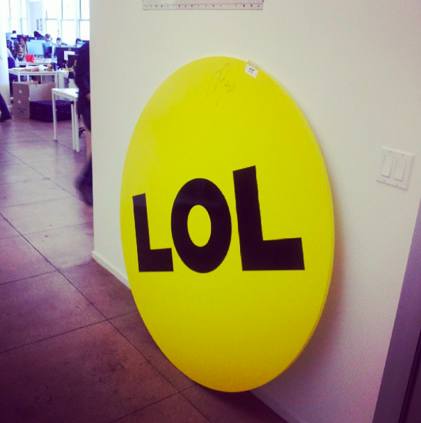 that's a photo of the LOL sign at the BuzzFeed office on 21st Street in New York.