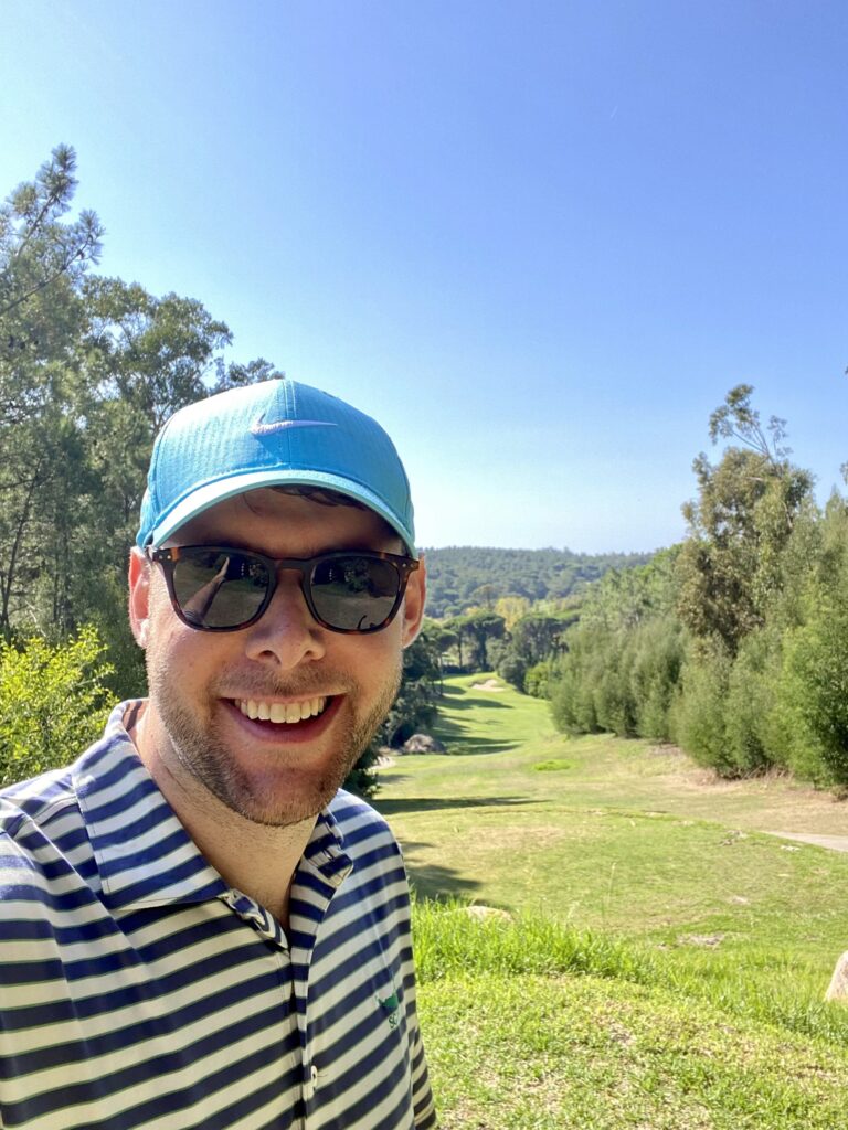 Here's a photo of me golfing in October in Portugal