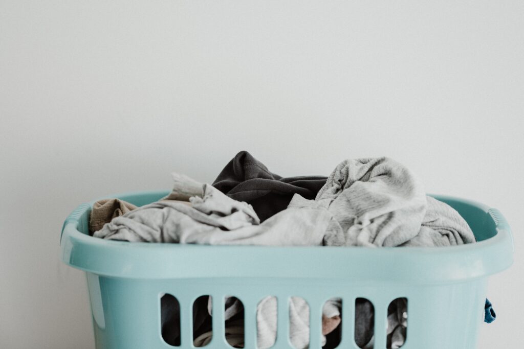 Here's a photo of a laundry basket. Ours is white, not blue, but you get the idea.