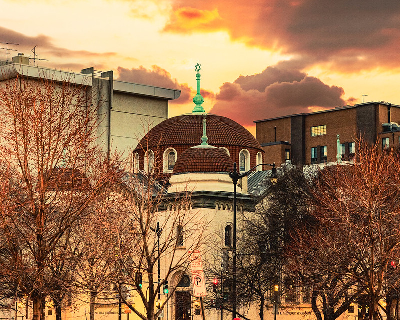 a bright sky over the Sixth & I synagogue in Washington, D.C.