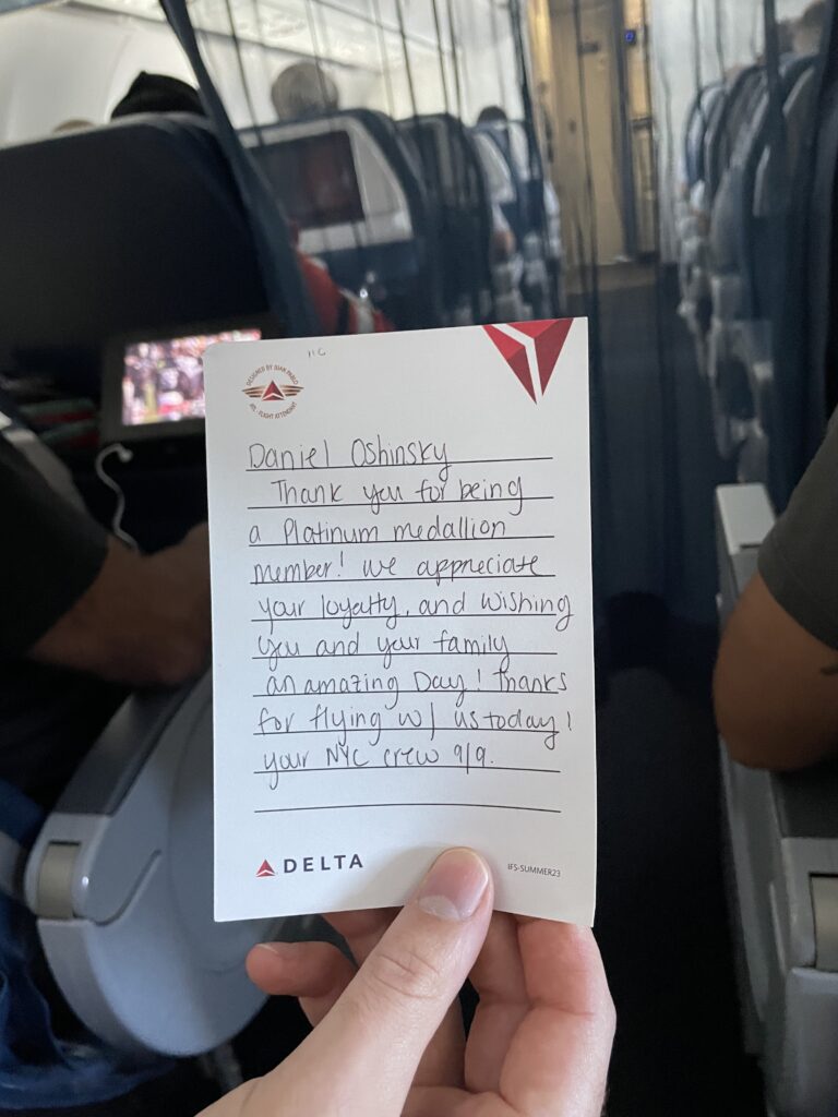 Here's the note from Delta. In part, it reads: "We appreciate your loyalty, and wishing you and your family an amazing day."