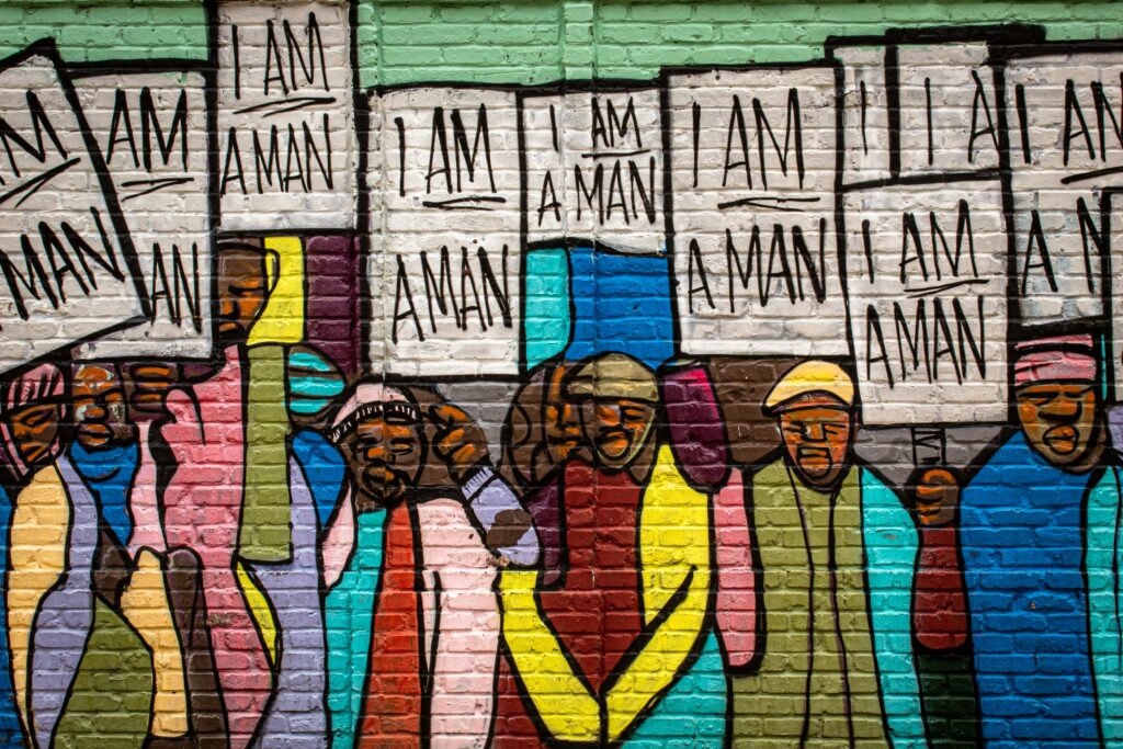A mural of the "I Am a Man" protest that took place in Memphis, TN, during the Civil Rights Movement.


