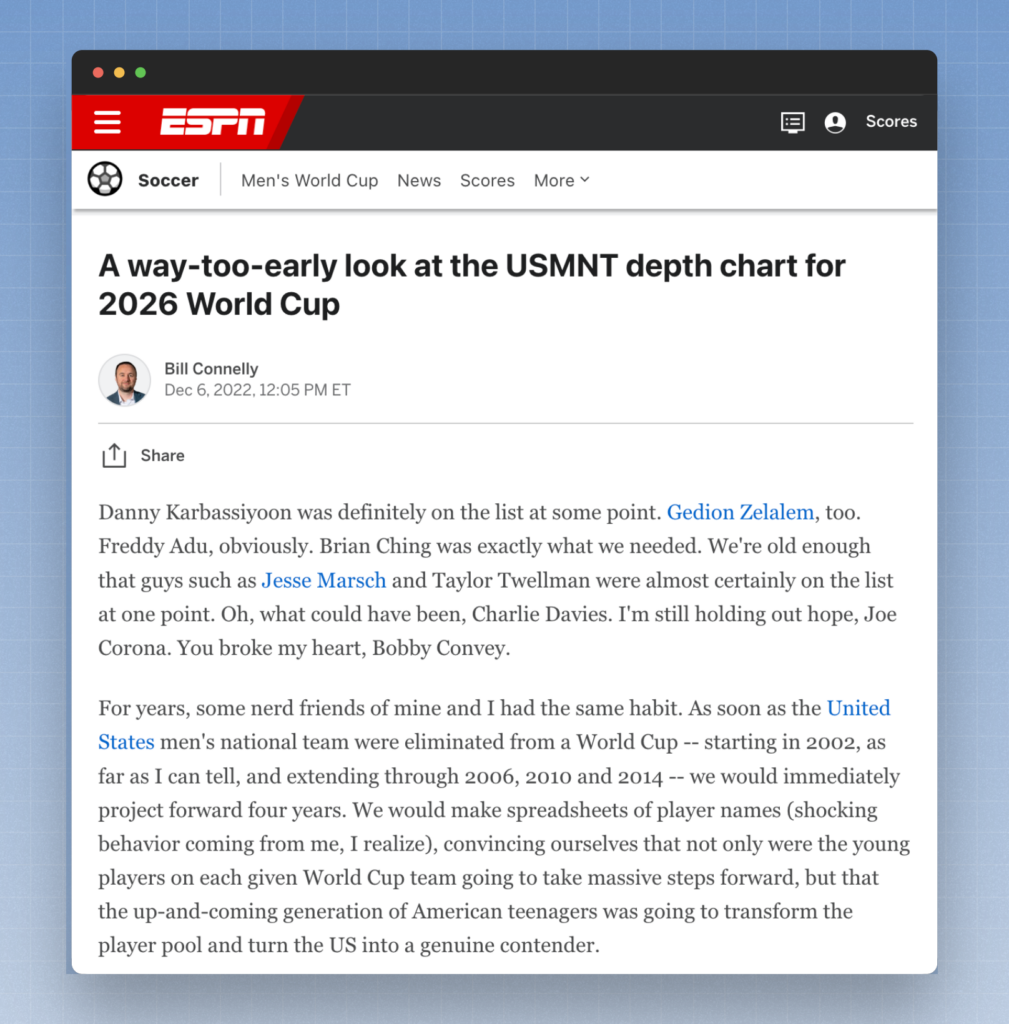 the ESPN article that predicted the future team.